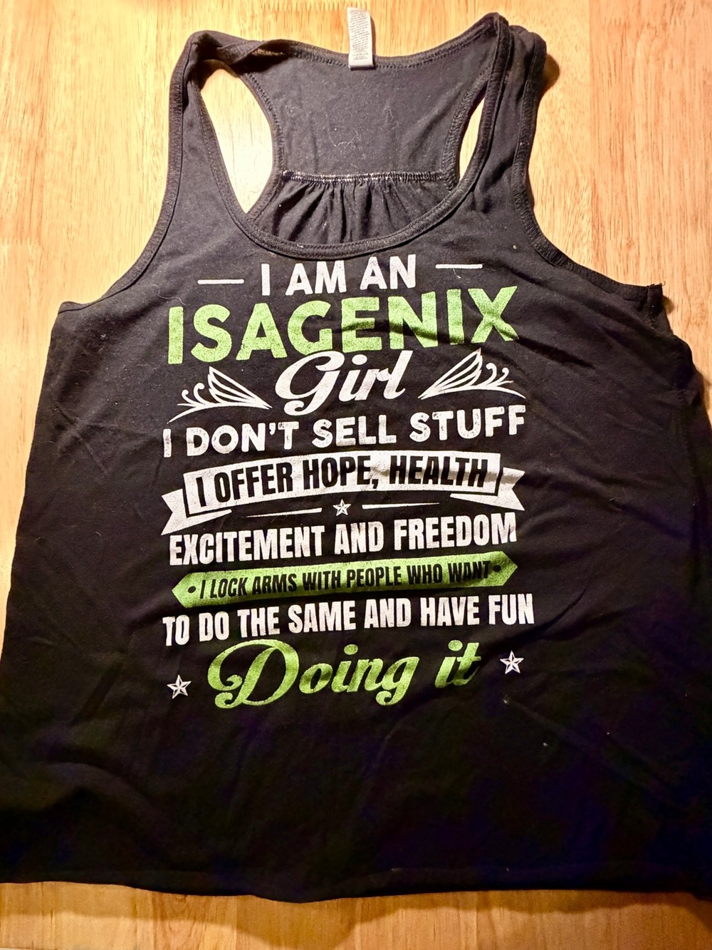 "I Am An Isagenix Girl" Racerback Tank with Green & White Graphics